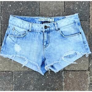 Zara Trafaluc distressed mid rise denim jean shorts size 4